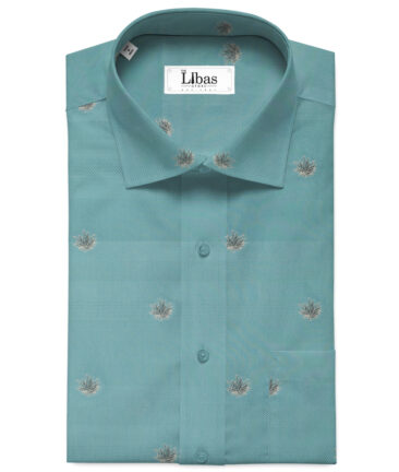 Luthai Men's Supima Cotton Self Design 2.25 Meter Unstitched Shirting Fabric (Teal Green)