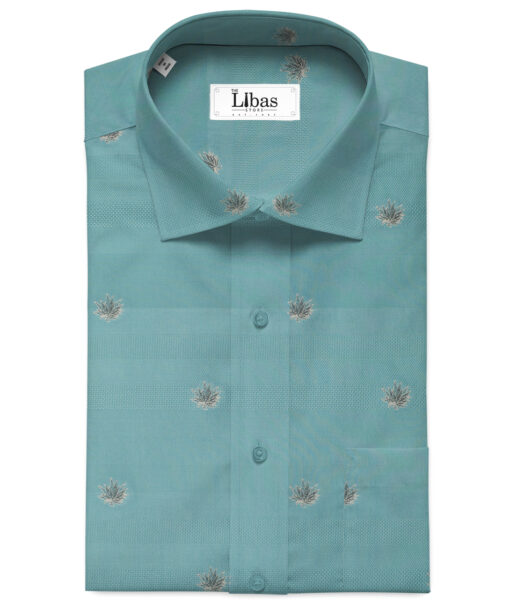 Luthai Men's Supima Cotton Self Design 2.25 Meter Unstitched Shirting Fabric (Teal Green)