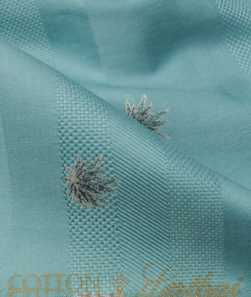 Luthai Men's Supima Cotton Self Design 2.25 Meter Unstitched Shirting Fabric (Teal Green)