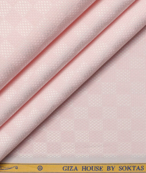 Soktas Men's Giza Cotton Self Design 2.25 Meter Unstitched Shirting Fabric (Pink)