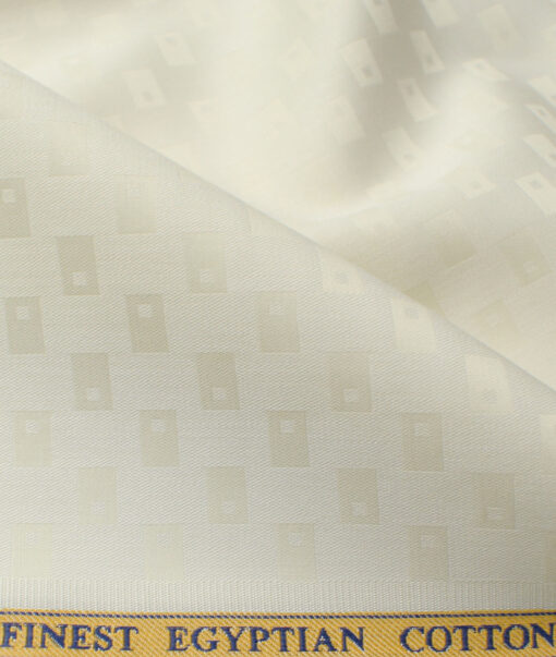 Soktas Men's Giza Cotton Self Design 2.25 Meter Unstitched Shirting Fabric (Cream)