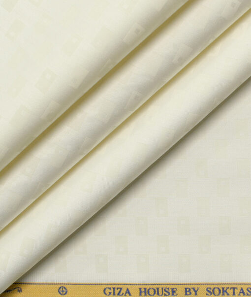 Soktas Men's Giza Cotton Self Design 2.25 Meter Unstitched Shirting Fabric (Cream)