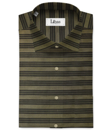 Cadini Men's Giza Cotton Striped Unstitched Shirting Fabric (Blue & Beige)
