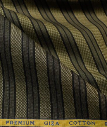 Cadini Men's Giza Cotton Striped Unstitched Shirting Fabric (Blue & Beige)
