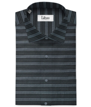 Cadini Men's Giza Cotton Striped Unstitched Shirting Fabric (Blue & Black)