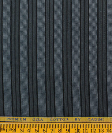 Cadini Men's Giza Cotton Striped Unstitched Shirting Fabric (Blue & Black)