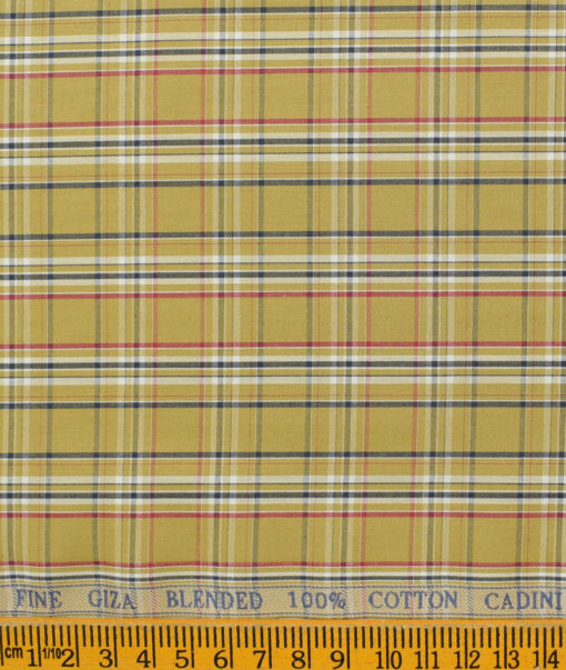 Cadini Men's Pure Cotton Checks Unstitched Shirting Fabric (Mustard Yellow)