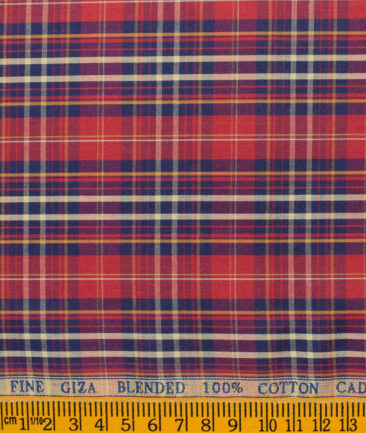Cadini Men's Pure Cotton Checks Unstitched Shirting Fabric (Red)