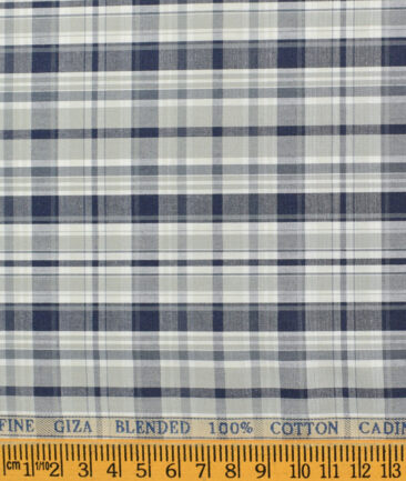 Cadini Men's Pure Cotton Checks Unstitched Shirting Fabric (White)