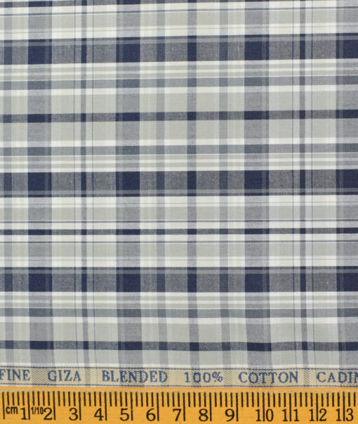 Cadini Men's Pure Cotton Checks Unstitched Shirting Fabric (White)