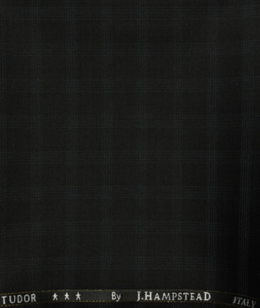 J.Hampstead Men's Wool Checks Super 120's1.30 Meter Unstitched Trouser Fabric (Black)