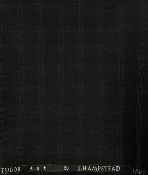 J.Hampstead Men's Wool Checks Super 120's1.30 Meter Unstitched Trouser Fabric (Black)