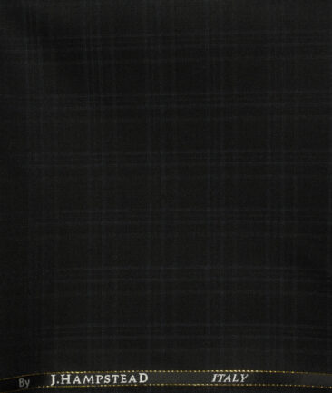 J.Hampstead Men's Wool Checks Super 120's1.30 Meter Unstitched Trouser Fabric (Black)