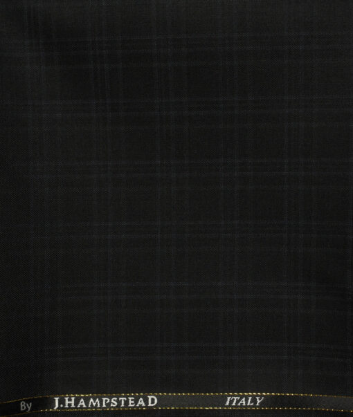 J.Hampstead Men's Wool Checks Super 120's1.30 Meter Unstitched Trouser Fabric (Black)