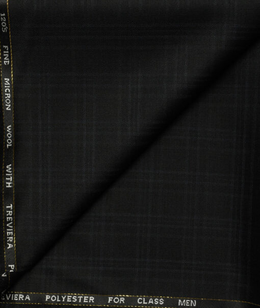 J.Hampstead Men's Wool Checks Super 120's1.30 Meter Unstitched Trouser Fabric (Black)