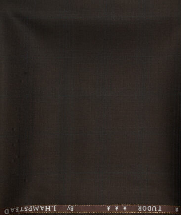 J.Hampstead Men's Wool Checks Super 120's1.30 Meter Unstitched Trouser Fabric (Choco Brown)