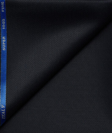J.Hampstead Men's Wool Structured Super 100's1.30 Meter Unstitched Trouser Fabric (Dark Blue)