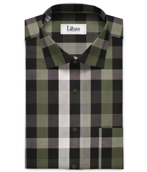 Raymond Men's Pure Cotton Checks Unstitched Shirting Fabric (Black & Green)