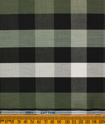 Raymond Men's Pure Cotton Checks Unstitched Shirting Fabric (Black & Green)