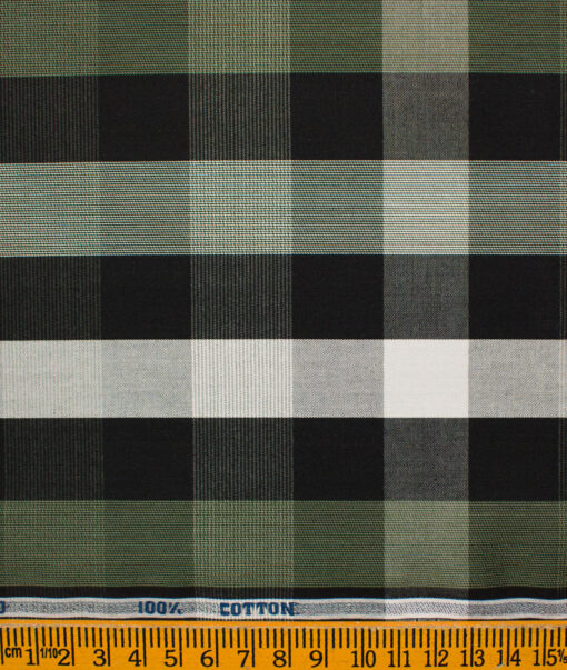 Raymond Men's Pure Cotton Checks Unstitched Shirting Fabric (Black & Green)