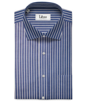 Raymond Men's Premium Cotton Striped Unstitched Shirting Fabric (Denim Blue)