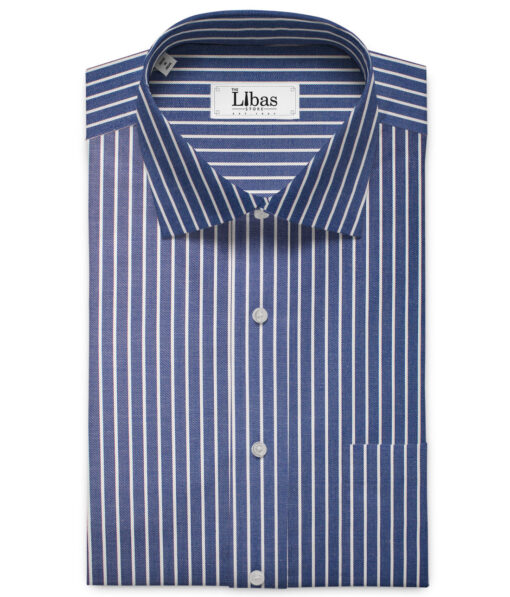 Raymond Men's Premium Cotton Striped Unstitched Shirting Fabric (Denim Blue)