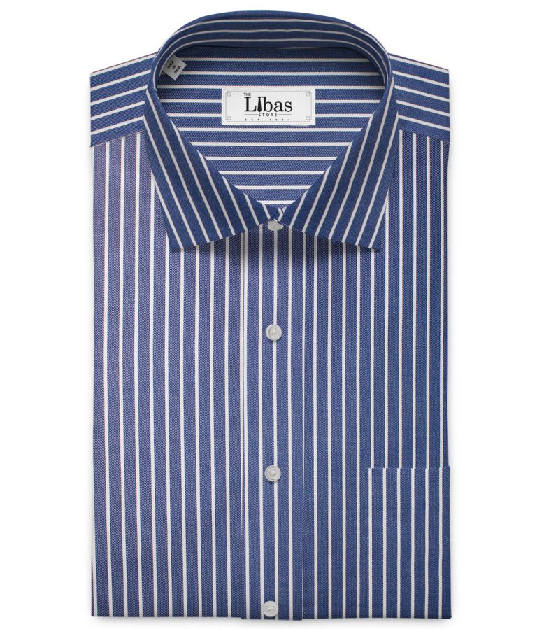 Raymond Men's Premium Cotton Striped Unstitched Shirting Fabric (Denim Blue)