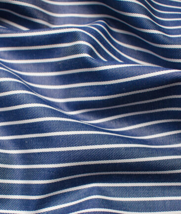 Raymond Men's Premium Cotton Striped Unstitched Shirting Fabric (Denim Blue)