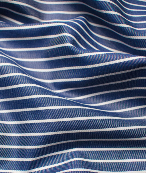 Raymond Men's Premium Cotton Striped Unstitched Shirting Fabric (Denim Blue)