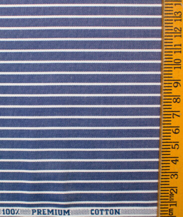 Raymond Men's Premium Cotton Striped Unstitched Shirting Fabric (Denim Blue)