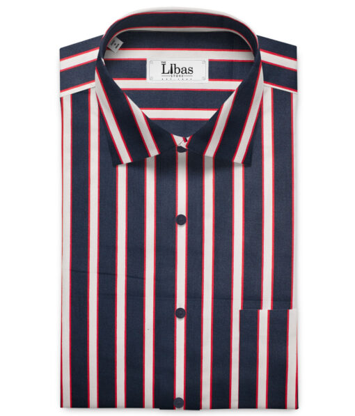 Raymond Men's Pure Cotton Striped Unstitched Shirting Fabric (Dark Blue & White)