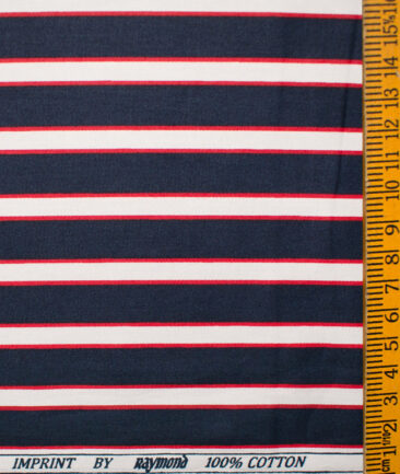 Raymond Men's Pure Cotton Striped Unstitched Shirting Fabric (Dark Blue & White)