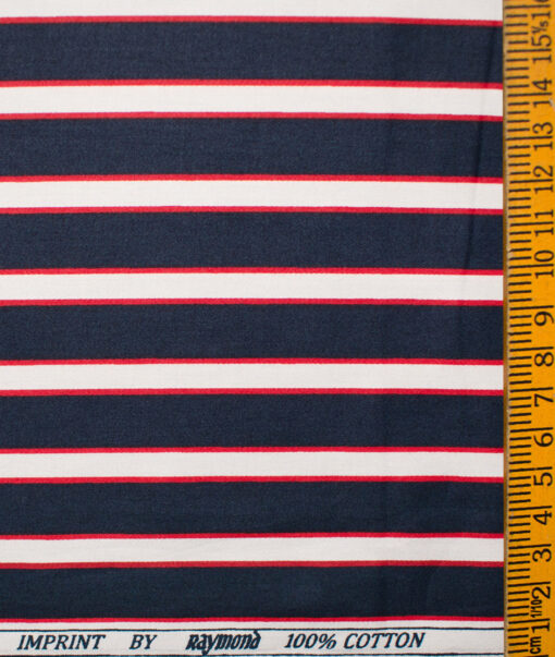 Raymond Men's Pure Cotton Striped Unstitched Shirting Fabric (Dark Blue & White)