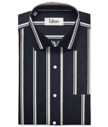 Raymond Men's Pure Cotton Striped Unstitched Shirting Fabric (Dark Blue & White)
