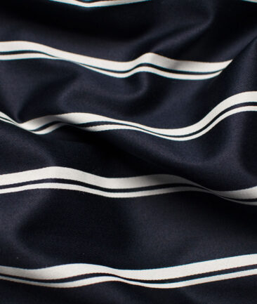 Raymond Men's Pure Cotton Striped Unstitched Shirting Fabric (Dark Blue & White)