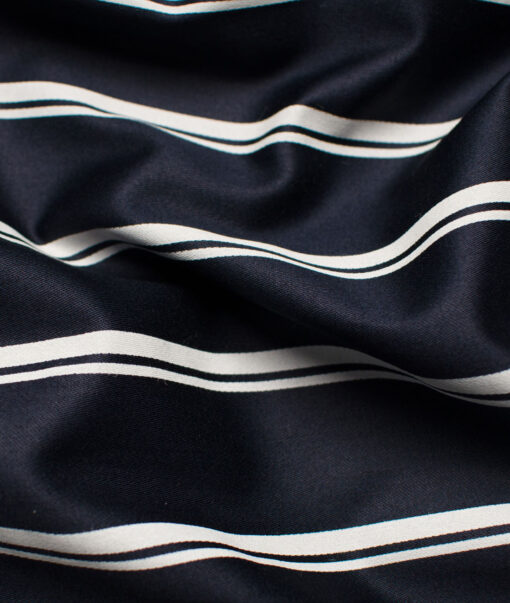 Raymond Men's Pure Cotton Striped Unstitched Shirting Fabric (Dark Blue & White)