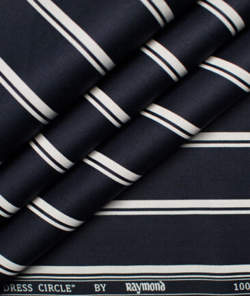 Raymond Men's Pure Cotton Striped Unstitched Shirting Fabric (Dark Blue & White)