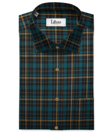Raymond Men's Premium Cotton Checks Unstitched Shirting Fabric (Sea Green)