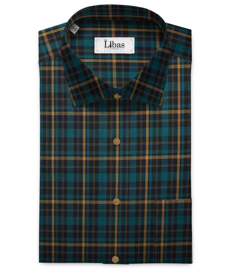 Raymond Men's Premium Cotton Checks Unstitched Shirting Fabric (Sea Green)