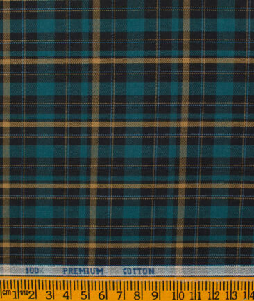 Raymond Men's Premium Cotton Checks Unstitched Shirting Fabric (Sea Green)