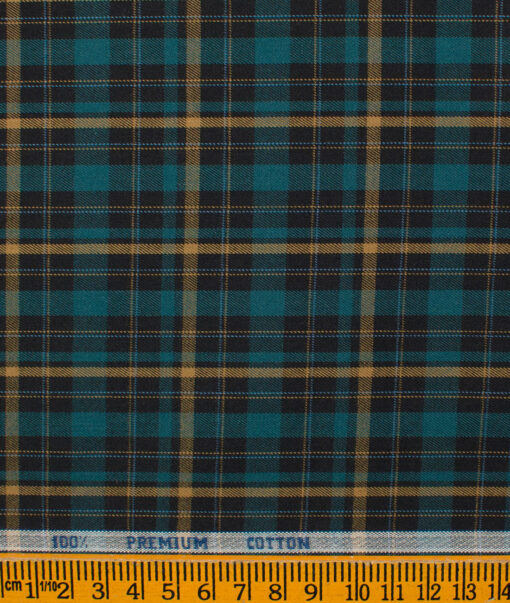 Raymond Men's Premium Cotton Checks Unstitched Shirting Fabric (Sea Green)