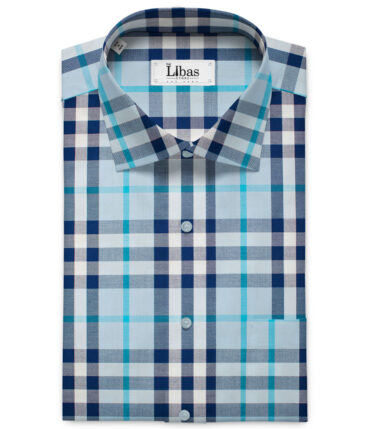 Raymond Men's Giza Cotton Checks Unstitched Shirting Fabric (Firozi Blue)