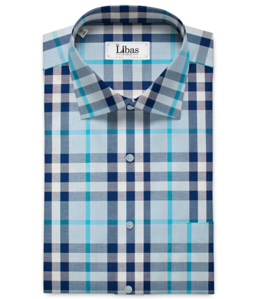 Raymond Men's Giza Cotton Checks Unstitched Shirting Fabric (Firozi Blue)
