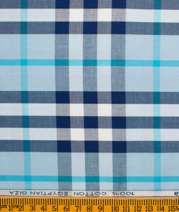 Raymond Men's Giza Cotton Checks Unstitched Shirting Fabric (Firozi Blue)
