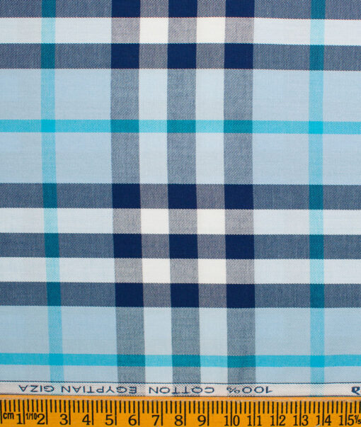 Raymond Men's Giza Cotton Checks Unstitched Shirting Fabric (Firozi Blue)