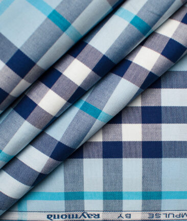 Raymond Men's Giza Cotton Checks Unstitched Shirting Fabric (Firozi Blue)