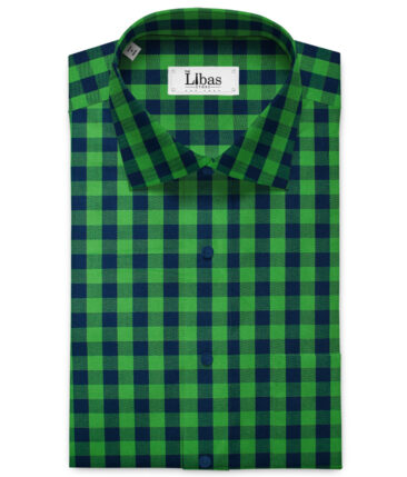 Raymond Men's Premium Cotton Checks Unstitched Shirting Fabric (Green & Blue)