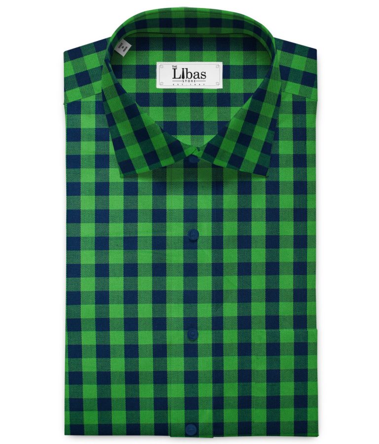 Raymond Men's Premium Cotton Checks Unstitched Shirting Fabric (Green & Blue)
