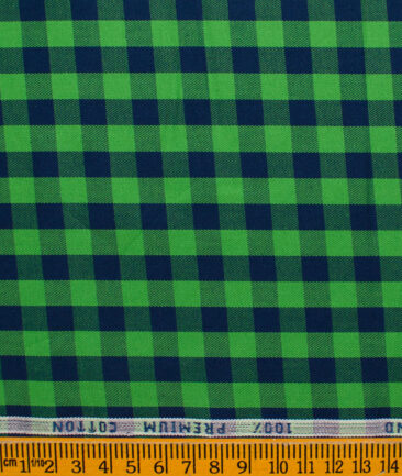 Raymond Men's Premium Cotton Checks Unstitched Shirting Fabric (Green & Blue)