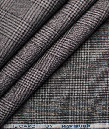 Raymond Men's Giza Cotton Checks Unstitched Shirting Fabric (Grey)